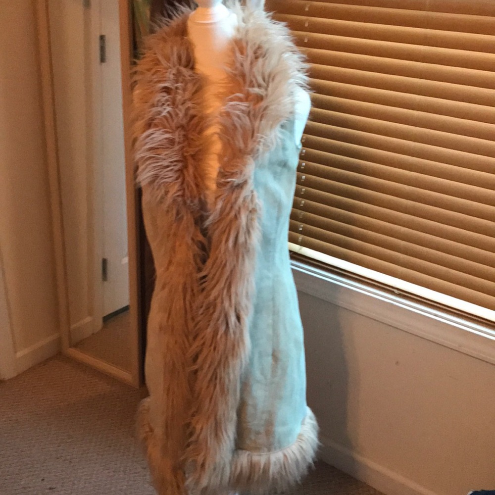 Leather and fur long vest